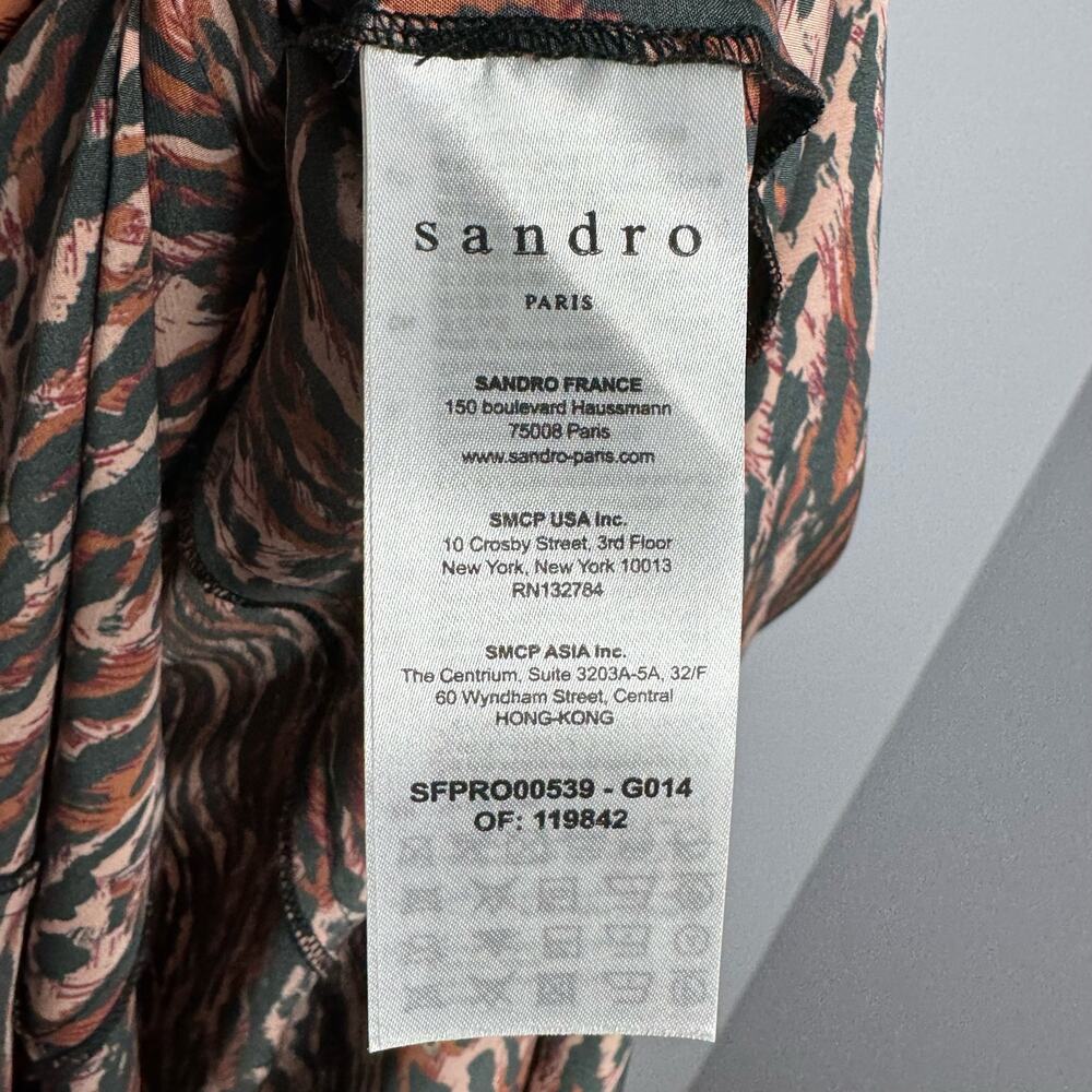 SANDRO Eliza Animal-Print Belted Midi Shirtdress Waist Belted Sz S - Picture 15 of 16